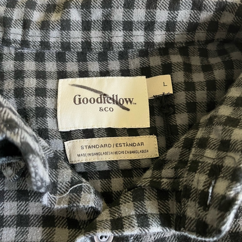 Goodfellow & Co Black and Gray Casual Button Down Long Sleeve Men’s Shirt Sz L - Picture 3 of 7